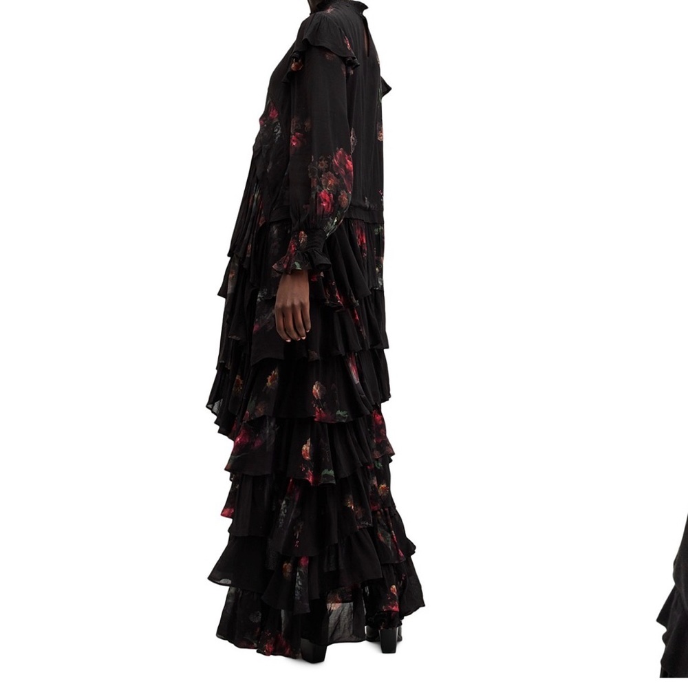 All Saints Black Floral High Low Dress - Picture 2 of 7